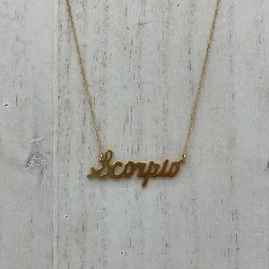 Gold Scorpio Script Nameplate Necklace - Zodiac Jewelry